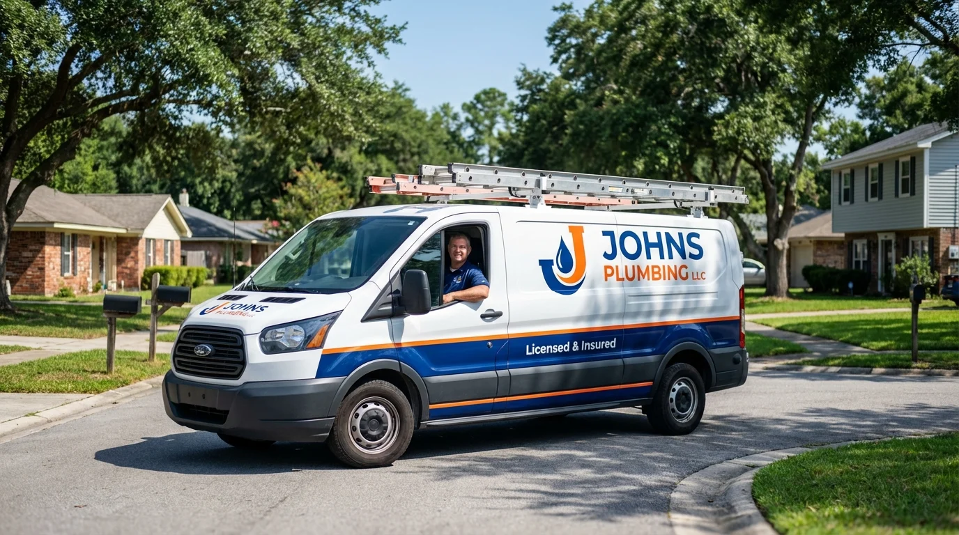 Johns Plumbing LLC service van in Chester, MD