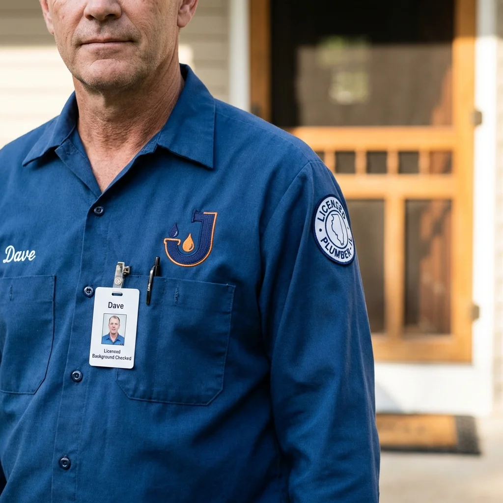Licensed plumber showing ID badge in Chester, MD