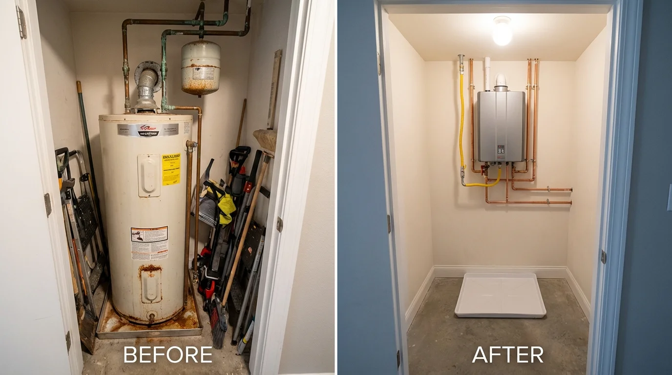 Tank water heater versus wall-mounted tankless unit comparison for Chester, MD homeowners