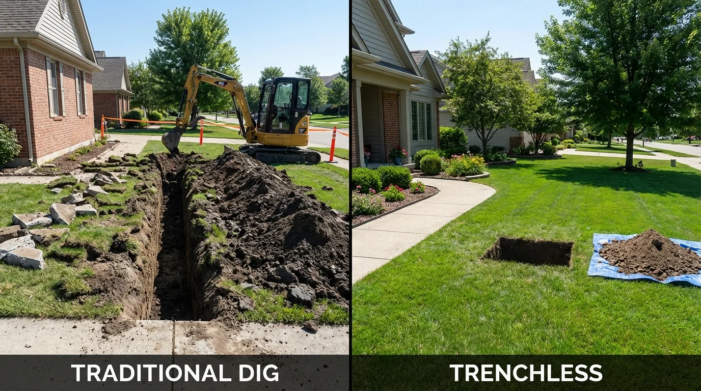 Trenchless sewer repair with minimal yard damage versus traditional excavation in Chester, MD